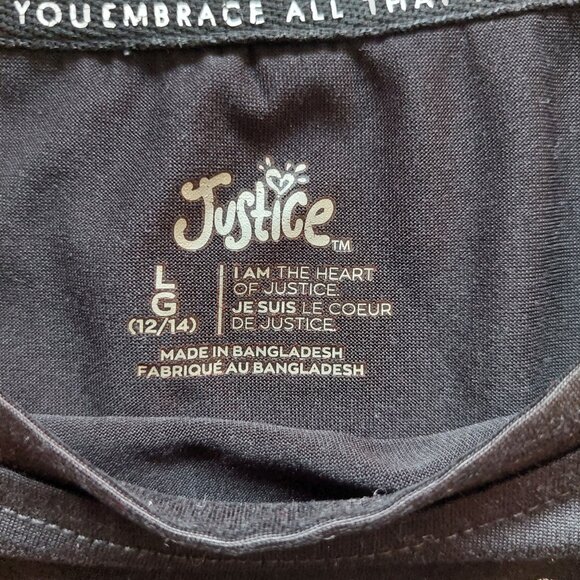 Justice Sports Girls Justice Foil Graphic Logo T-Shirt Size L 12-14 - Picture 3 of 6